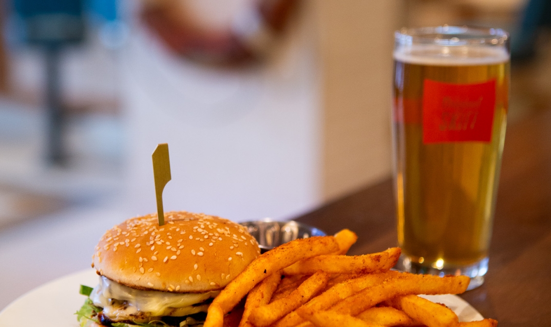 Signature Burger at Original Skiff Hotel Champlain